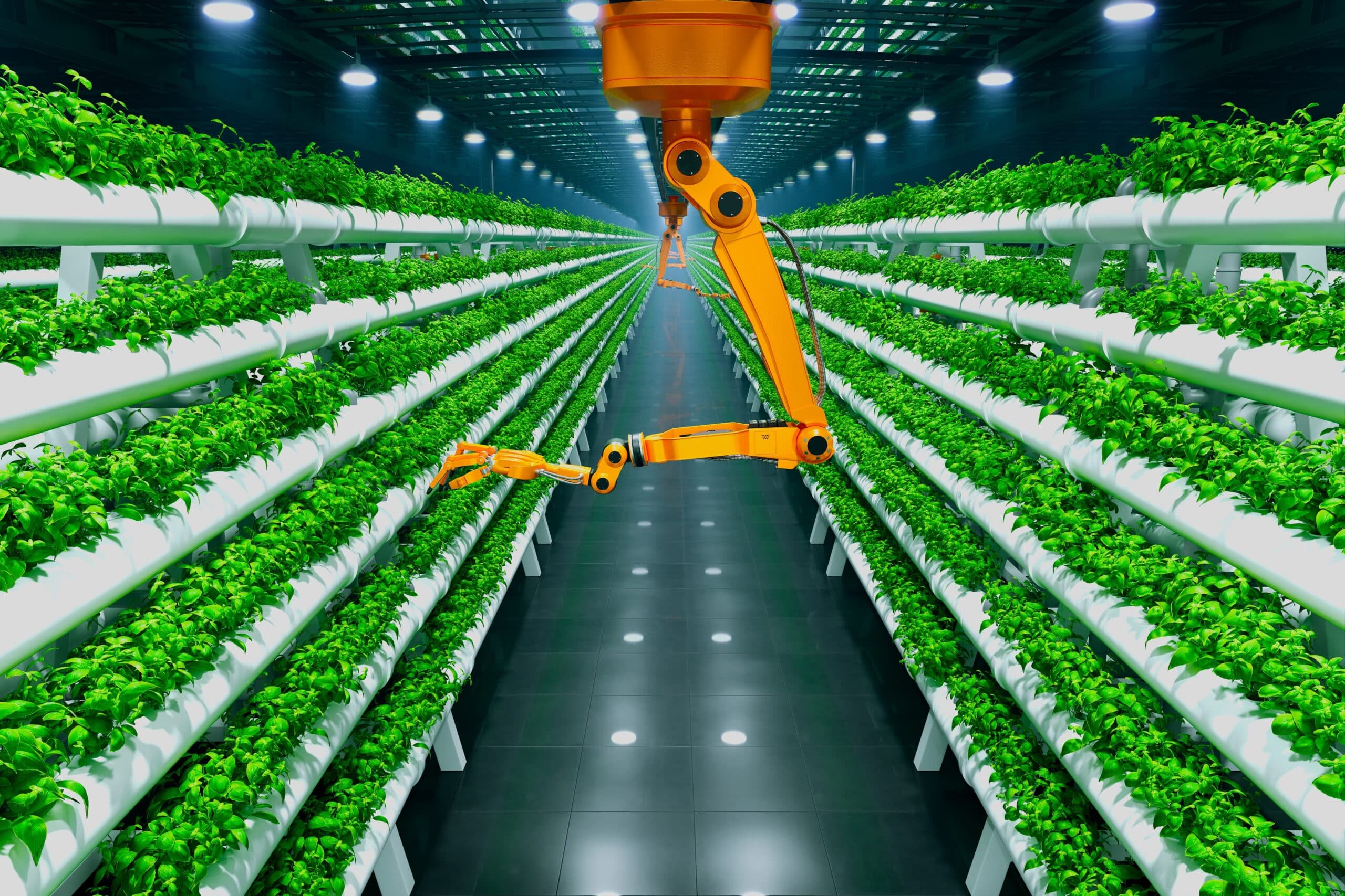 A,Cutting-edge,Robotic,Arm,Operates,In,A,Vertical,Hydroponic,Indoor